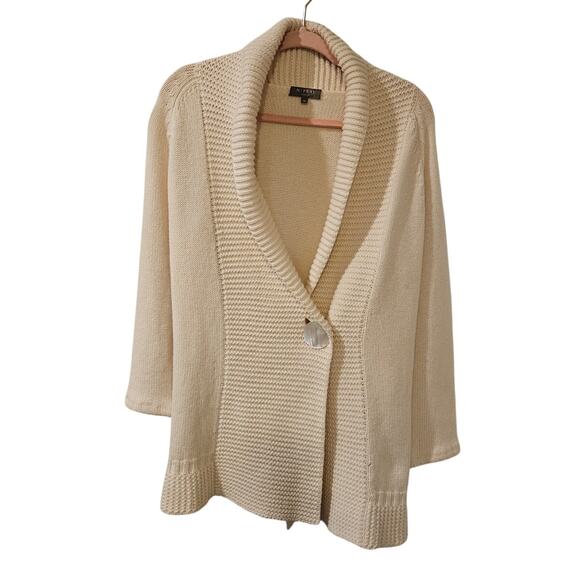 N. Peal London Cashmere Cardigan Medium | Chunky Knit Cream One-Button‎ Sweater - Picture 1 of 8